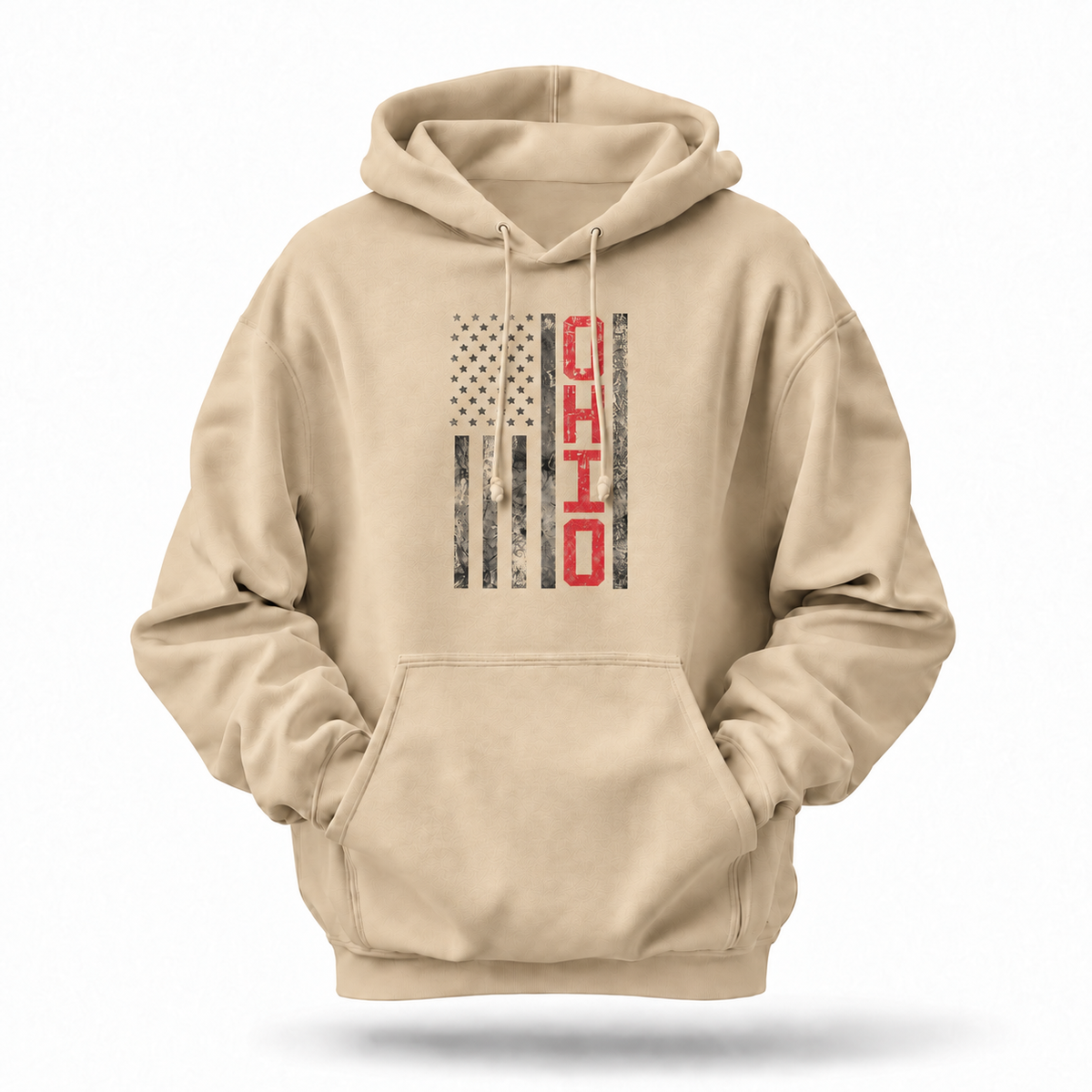 Ohio American Flag Vertical Distressed Patriotic Hoodie