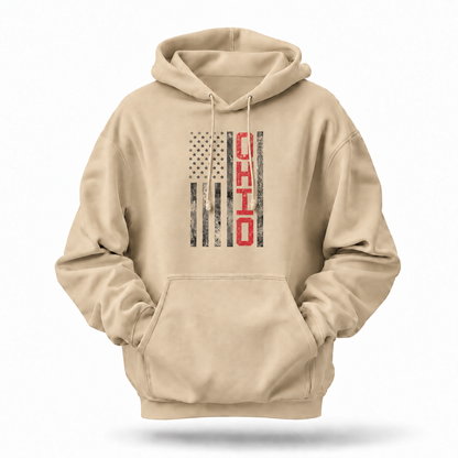 Ohio American Flag Vertical Distressed Patriotic Hoodie