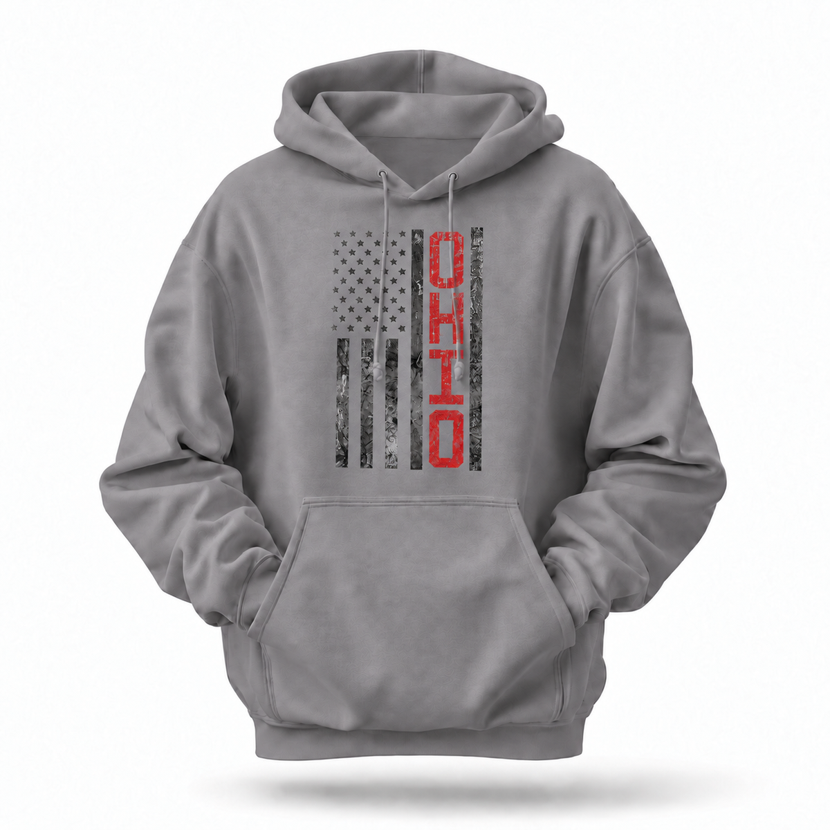 Ohio American Flag Vertical Distressed Patriotic Hoodie