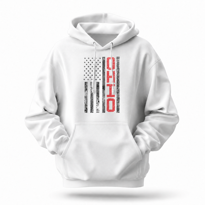 Ohio American Flag Vertical Distressed Patriotic Hoodie