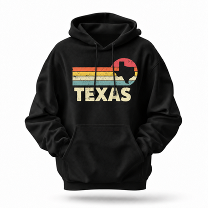 Texas Retro Sunset Stripes State Silhouette Hoodie