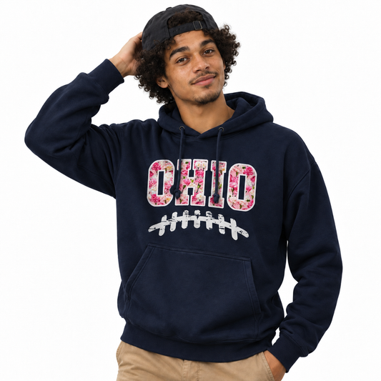 Ohio Carnation Floral Football Laces Game Day Hoodie