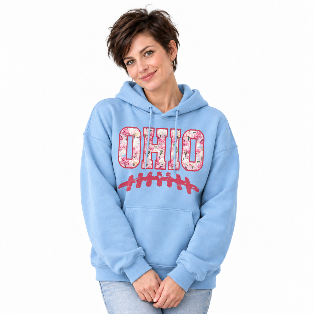 Ohio Carnation Floral Football Laces Game Day Hoodie