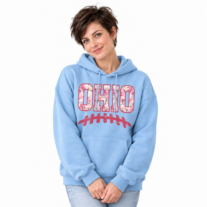 Ohio Carnation Floral Football Laces Game Day Hoodie