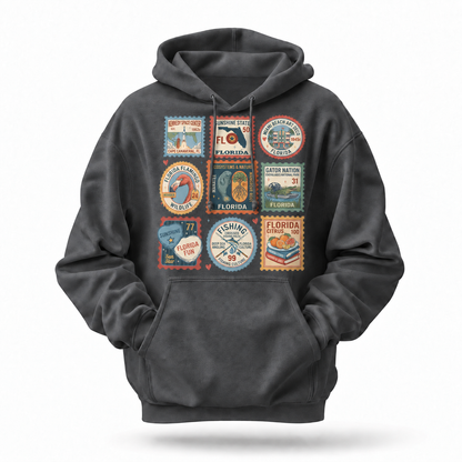 Florida Vintage Travel Stamps Landmarks Collage Hoodie