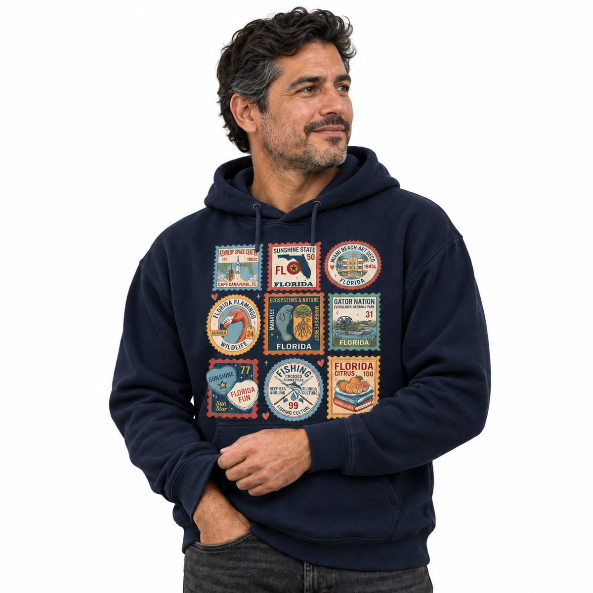 Florida Vintage Travel Stamps Landmarks Collage Hoodie