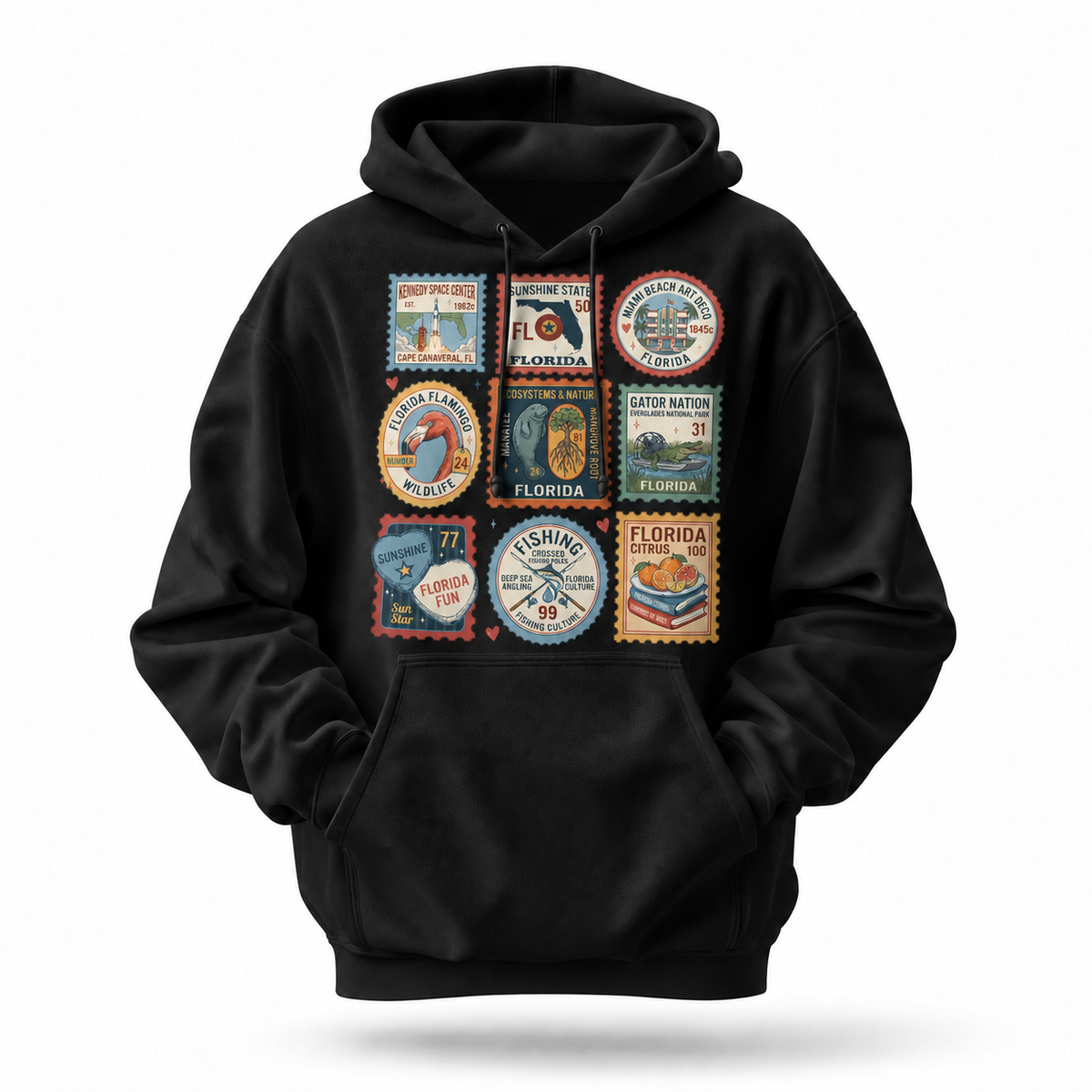 Florida Vintage Travel Stamps Landmarks Collage Hoodie