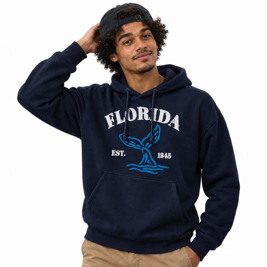 Florida Whale Tail Ocean Vintage Est 1845 Hoodie
