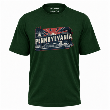 Pennsylvania Retro State Map Landmark Sunset Shirt