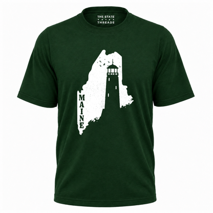 Maine Vintage Coastal Lighthouse Distressed Graphic Shirt