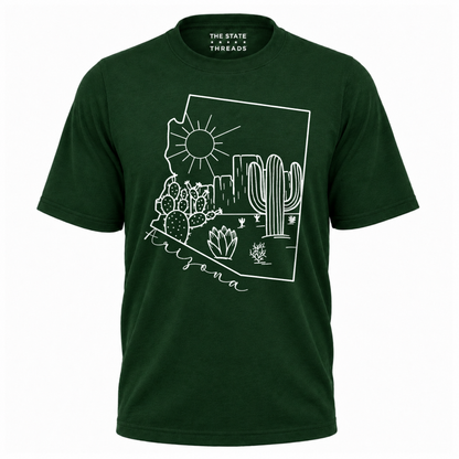 Arizona State Map Cactus Line Art Desert Shirt