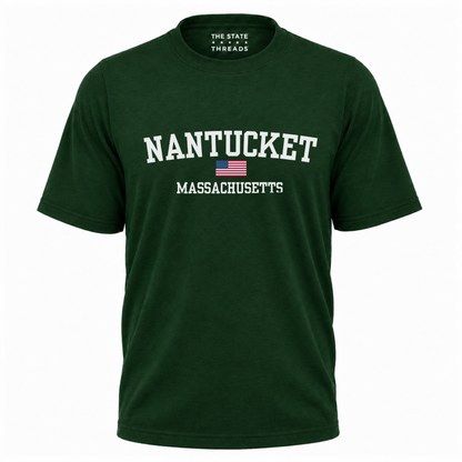Massachusetts Nantucket American Flag Vintage Sporty Shirt