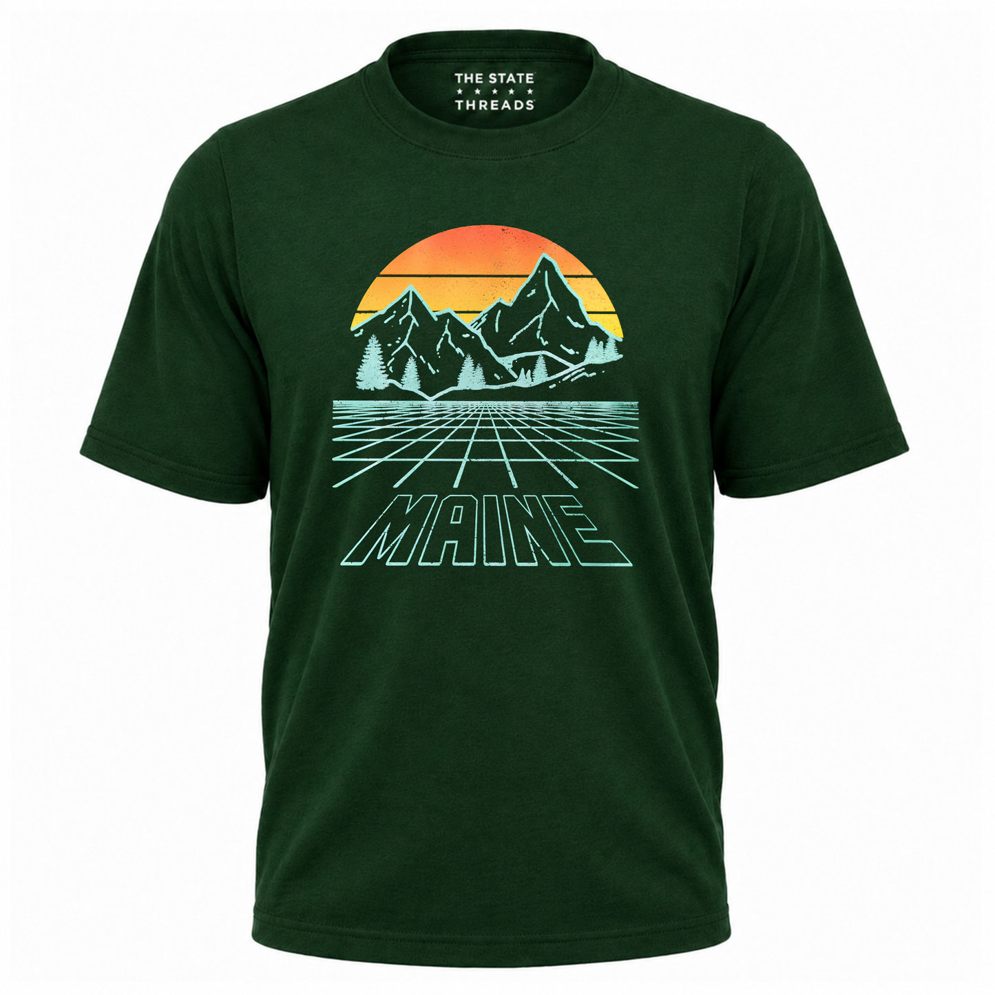 Maine Retro Mountain Sunset Grid Landscape Shirt