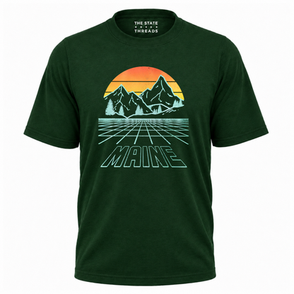 Maine Retro Mountain Sunset Grid Landscape Shirt