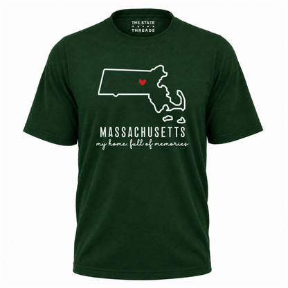 Massachusetts State Map Home Heart Outline Pride Shirt