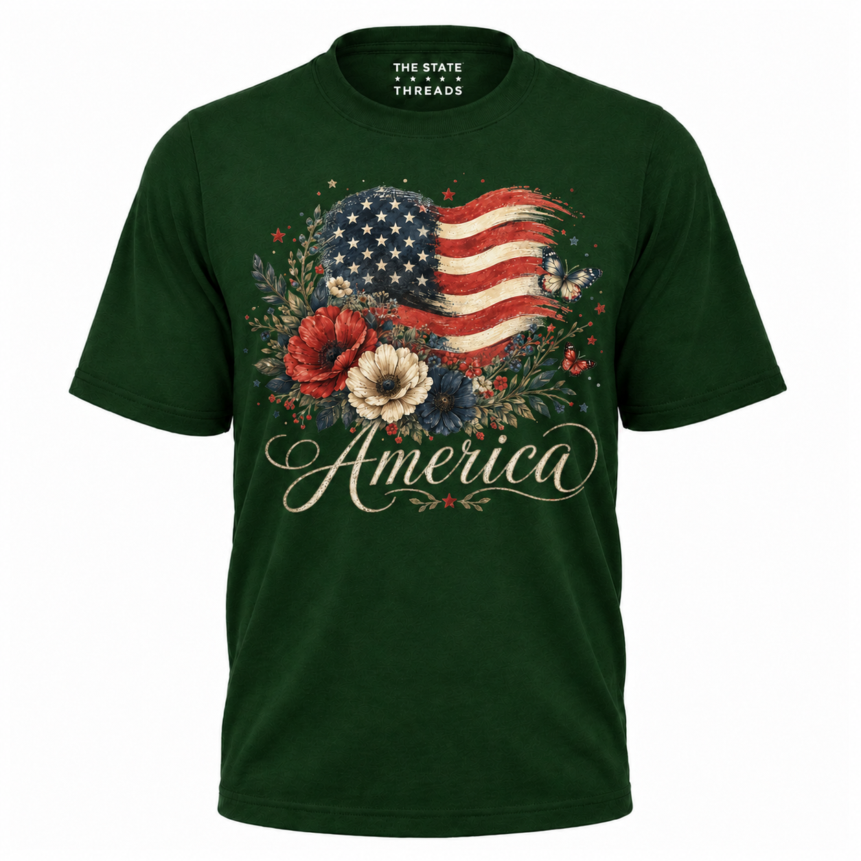 America Floral Flag Butterfly Patriotic Shirt