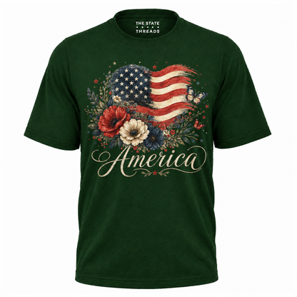 America Floral Flag Butterfly Patriotic Shirt
