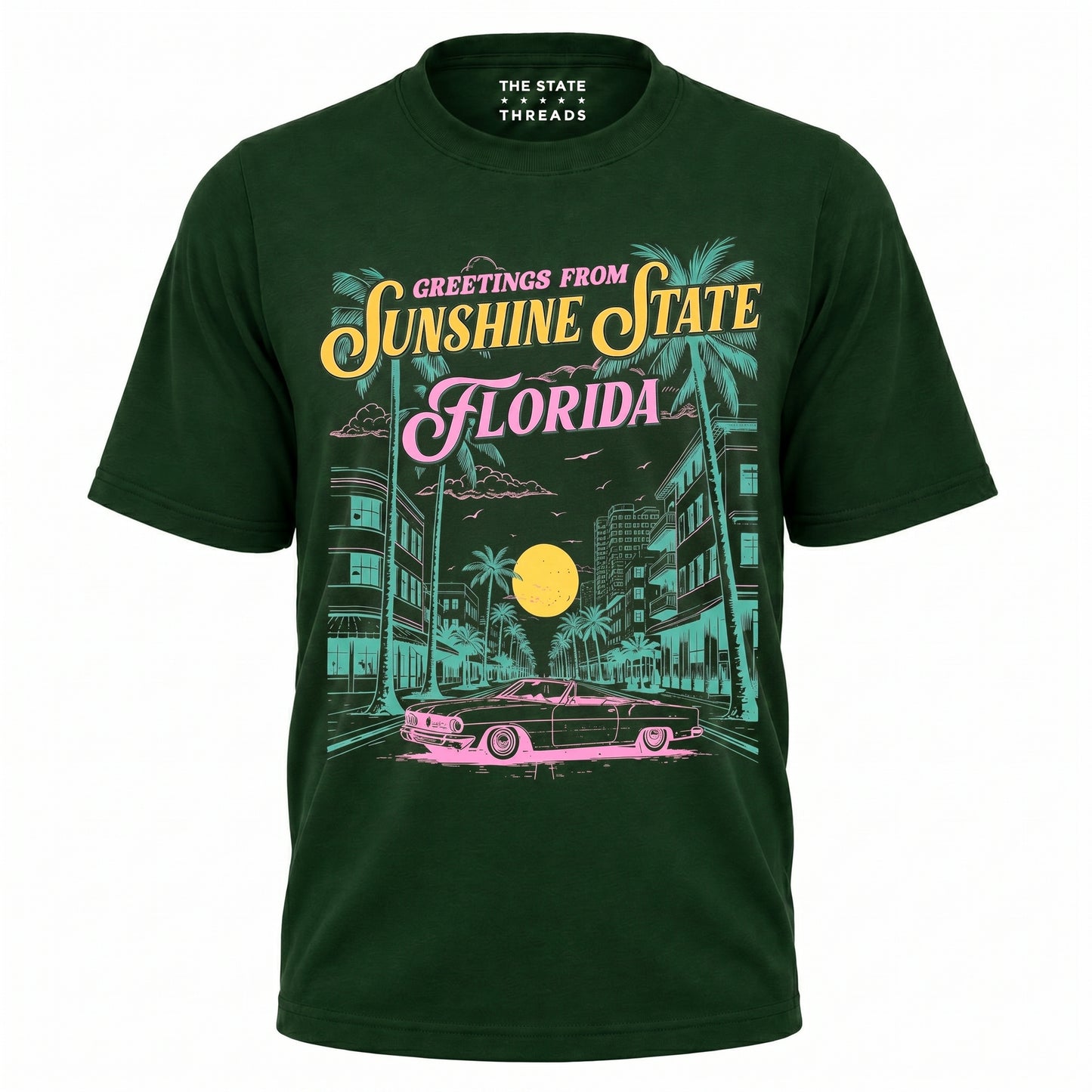 Florida Sunshine State Greetings Retro Palm Trees Beach Shirt
