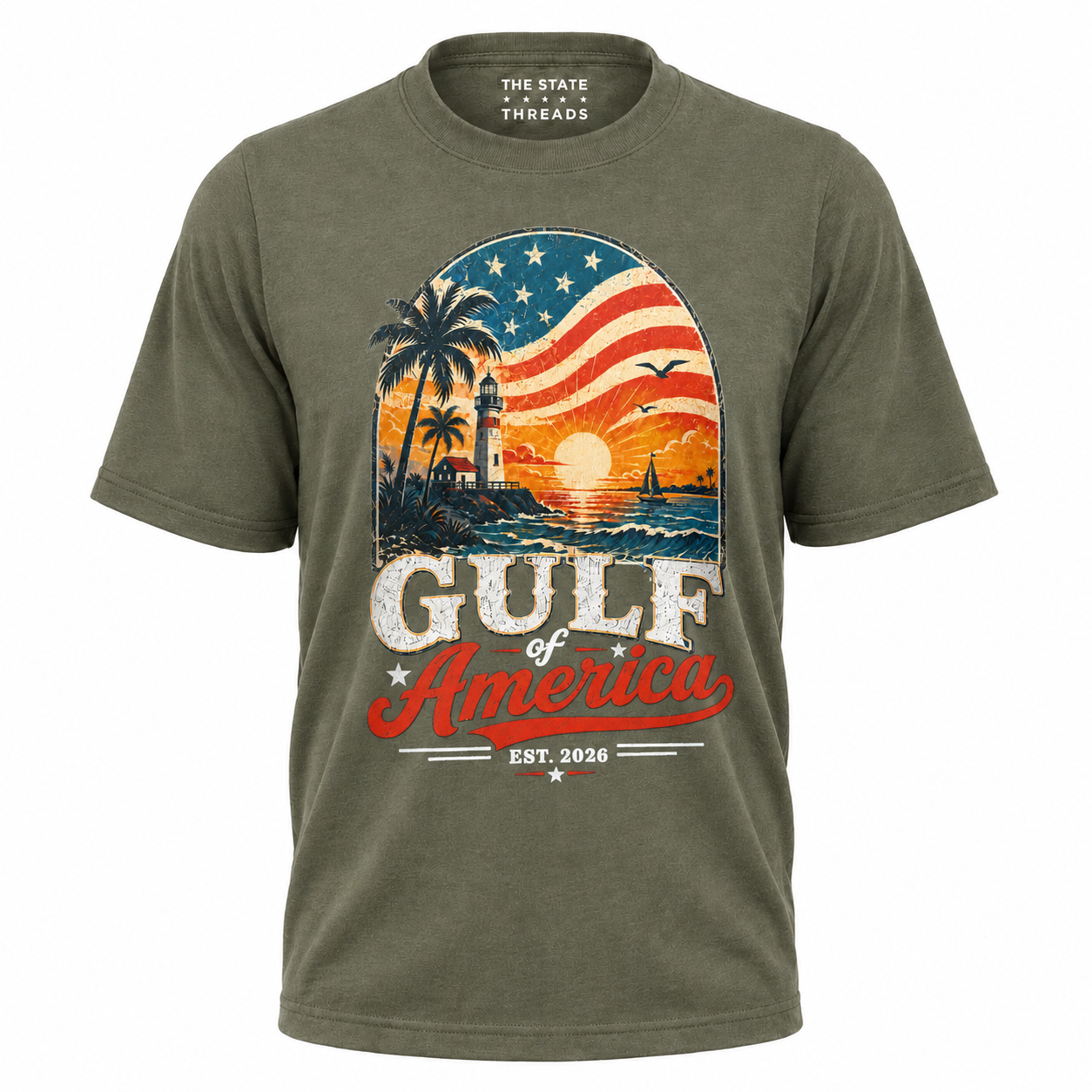 Gulf of America Lighthouse Coastal Sunset Patriotic Shirt