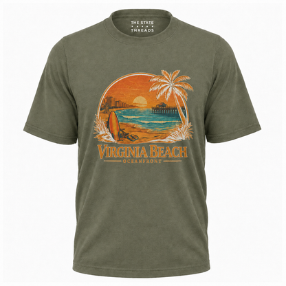 Virginia Beach Retro Sunset Surfboard Shirt