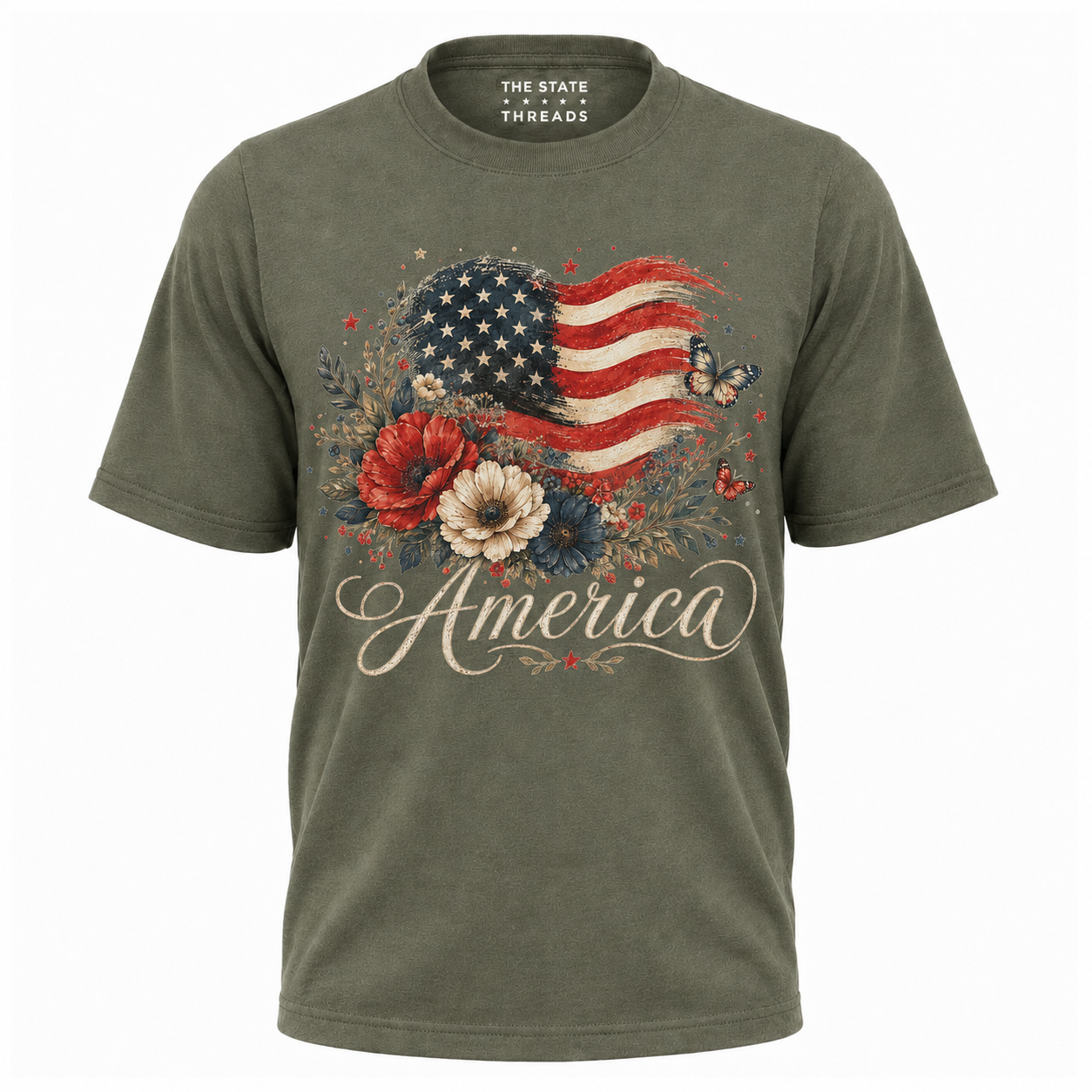 America Floral Flag Butterfly Patriotic Shirt