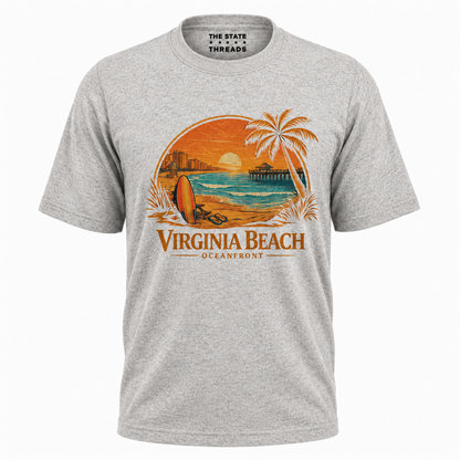 Virginia Beach Retro Sunset Surfboard Shirt
