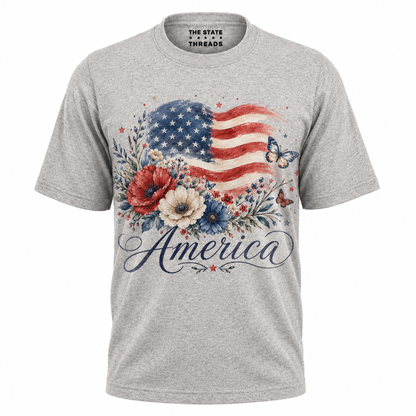 America Floral Flag Butterfly Patriotic Shirt