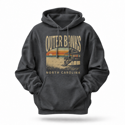 Outer Banks North Carolina Vintage Coastal Beach House Hoodie