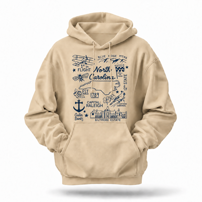 North Carolina State Icons Collage Est. 1789 Hoodie