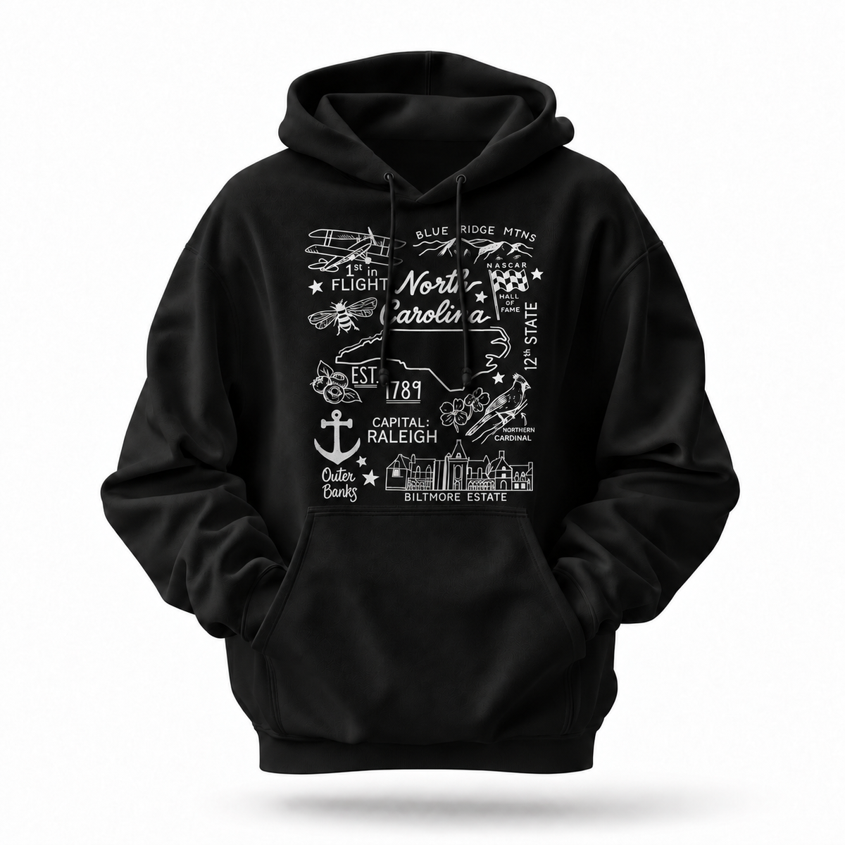 North Carolina State Icons Collage Est. 1789 Hoodie
