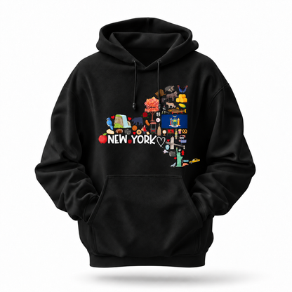 New York State Map Icons Collage Hoodie