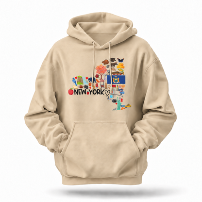 New York State Map Icons Collage Hoodie