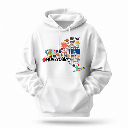 New York State Map Icons Collage Hoodie