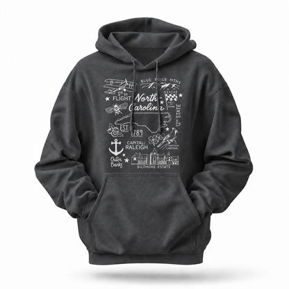 North Carolina State Icons Collage Est. 1789 Hoodie