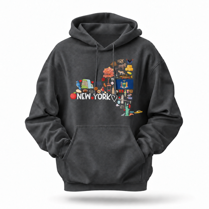 New York State Map Icons Collage Hoodie