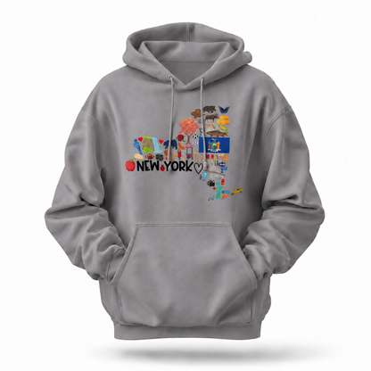 New York State Map Icons Collage Hoodie