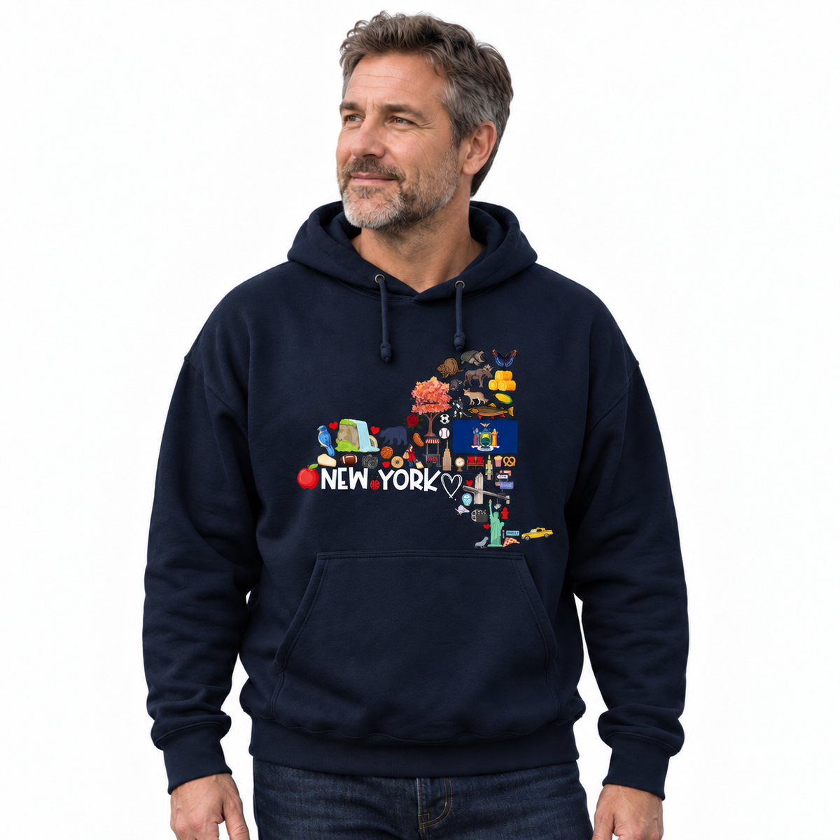 New York State Map Icons Collage Hoodie