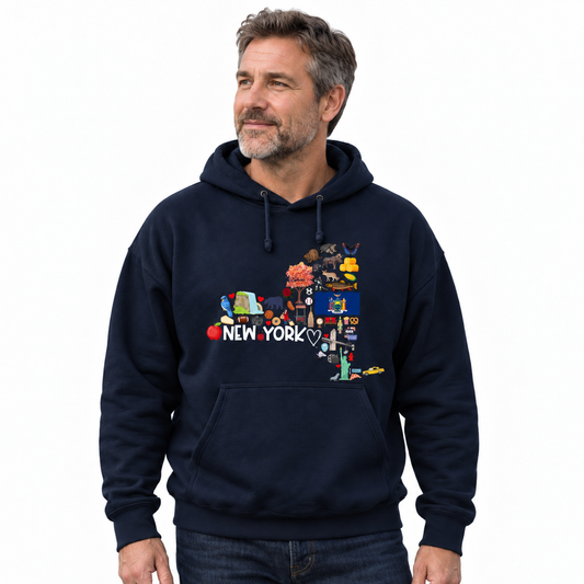 New York State Map Icons Collage Hoodie