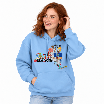 New York State Map Icons Collage Hoodie