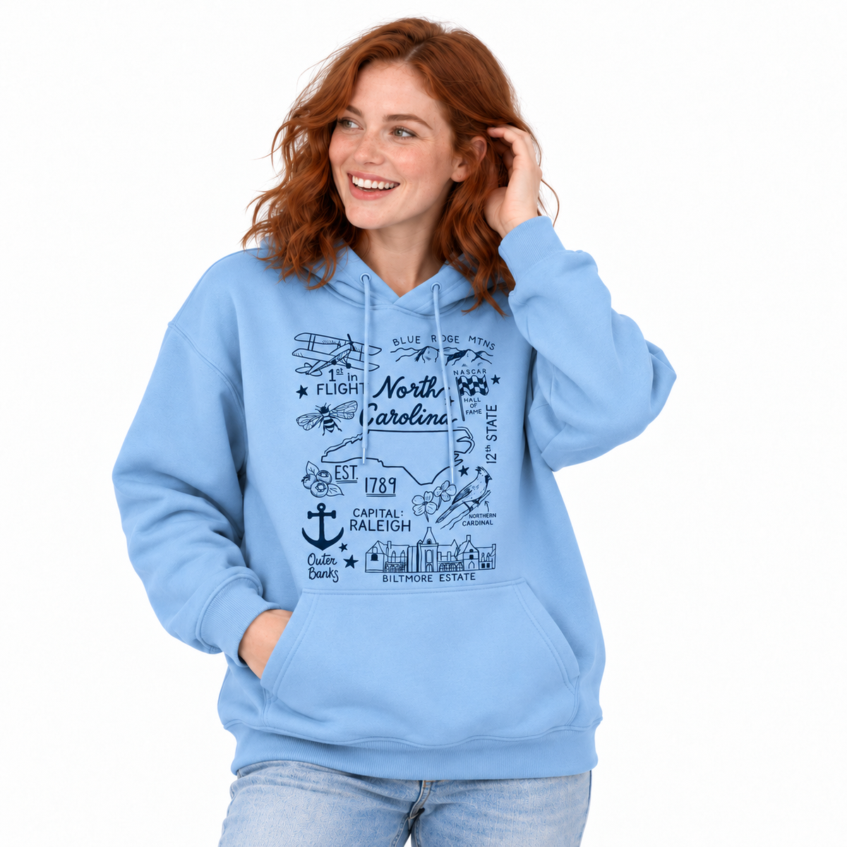 North Carolina State Icons Collage Est. 1789 Hoodie