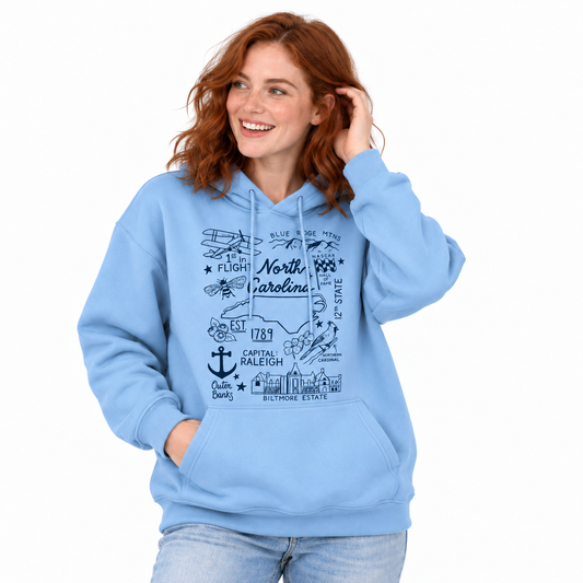 North Carolina State Icons Collage Est. 1789 Hoodie