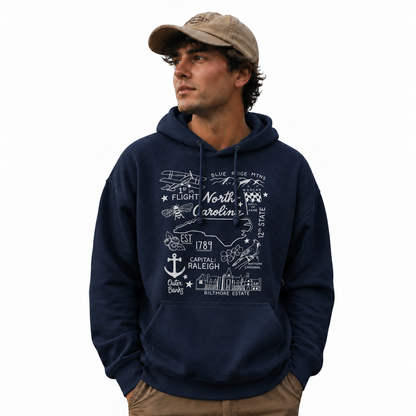 North Carolina State Icons Collage Est. 1789 Hoodie