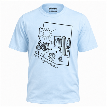 Arizona State Map Cactus Line Art Desert Shirt