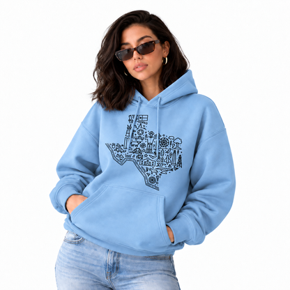 Texas State Map Line Art Icons Hoodie