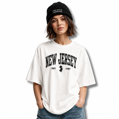 New Jersey Vintage Collegiate State Map Blue Shirt