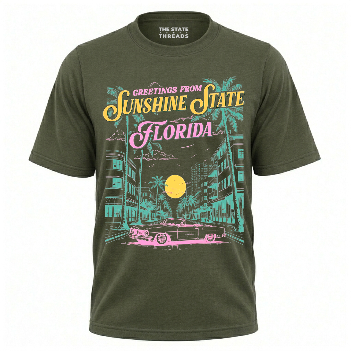 Florida Sunshine State Greetings Retro Palm Trees Beach Shirt