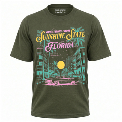 Florida Sunshine State Greetings Retro Palm Trees Beach Shirt