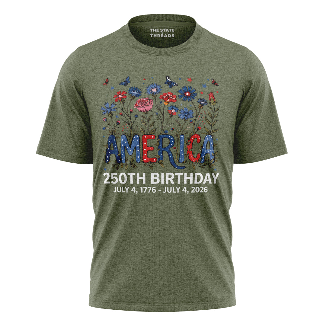 America 250 Floral Birthday Shirt