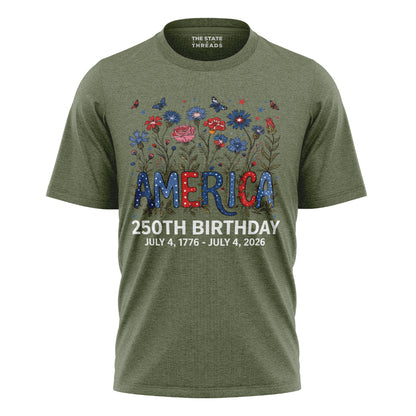 America 250 Floral Birthday Shirt