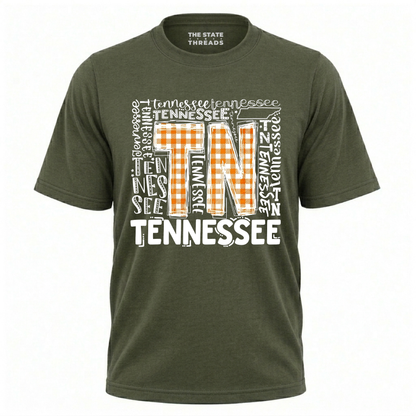 Tennessee Orange Checkerboard TN Typography Shirt